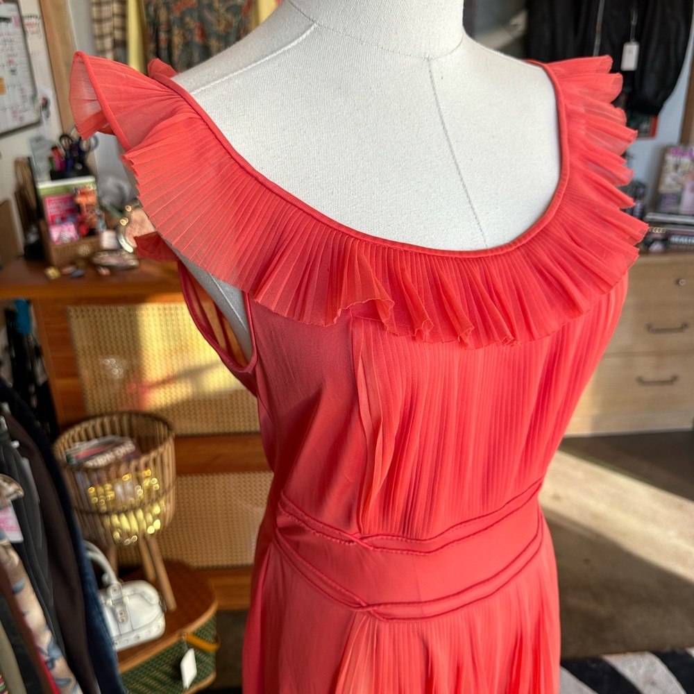 Vintage 1950s Luxite Pleated Red Retro Maxi Slip Dress Size Medium